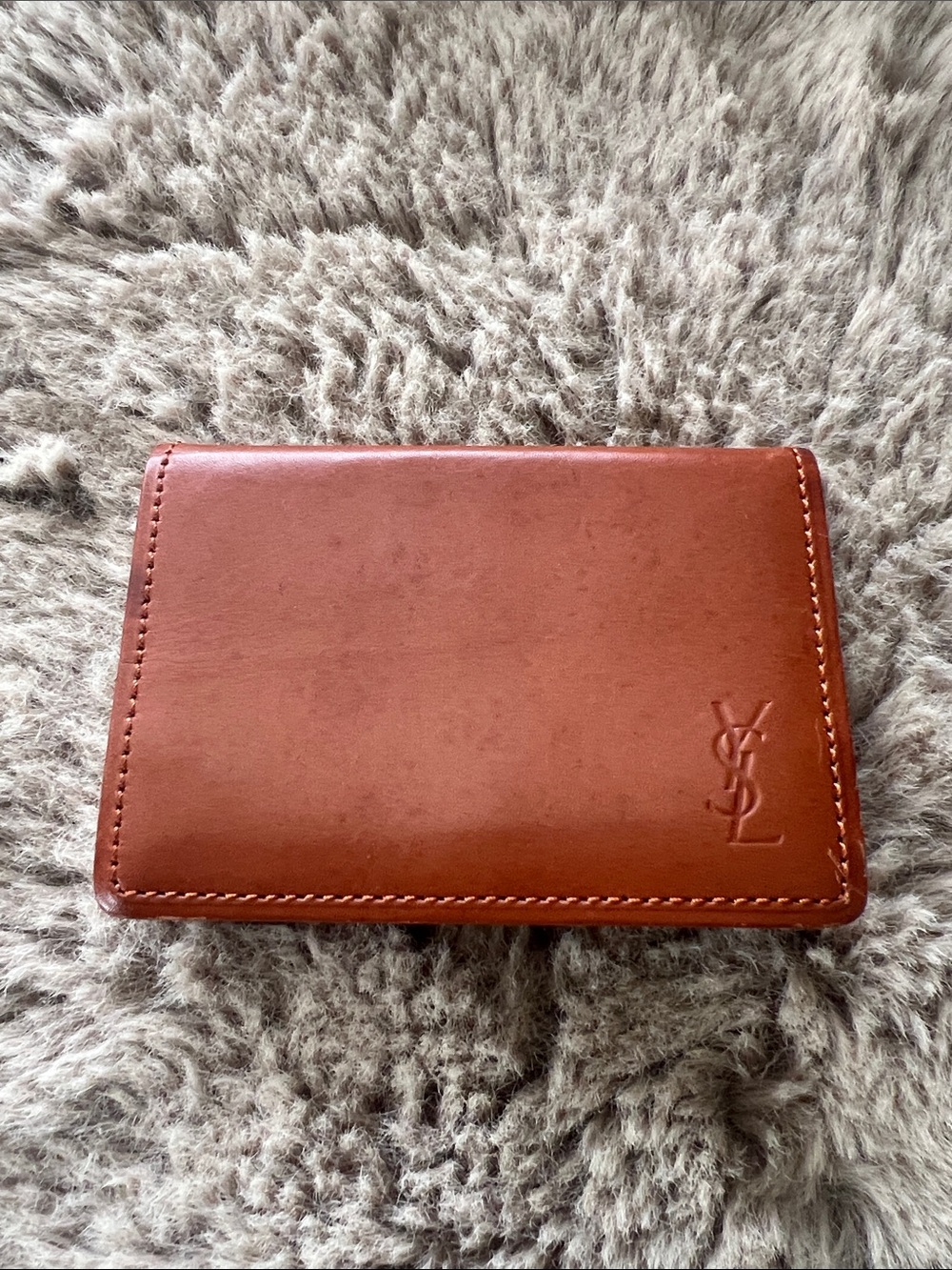 Vintage Yves Saint Laurent Cognac Leather Flap Wallet Gold Clasp Unisex